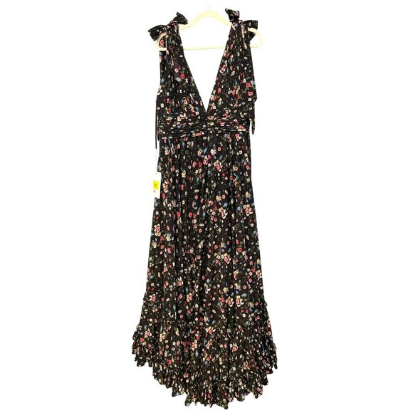 Mac Duggal Maxi Dress Tie-Shoulder Black Floral Gown Size 14 NWT - Picture 7 of 8